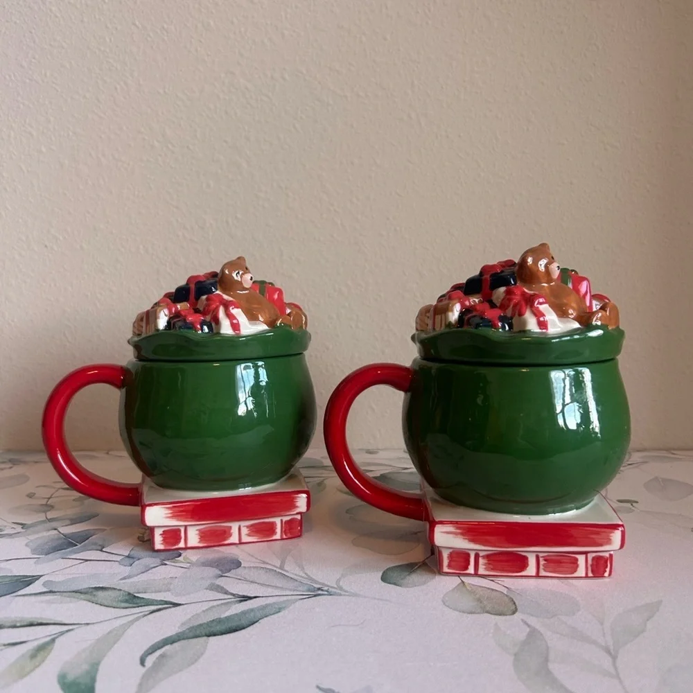 West Elm Santa Mugs with lids